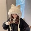 Kawaii Kitty Ears Plush Wooly Hat Hood -Kawaii Fashion Shop New Women Winter Warm Cute Beanie Hat Cat Ears Lady Kawaii Knitted Crochet Beanies Hat Cap