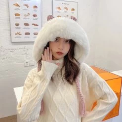 Kawaii Kitty Ears Plush Wooly Hat Hood -Kawaii Fashion Shop New Women Winter Warm Cute Beanie Hat Cat Ears Lady Kawaii Knitted Crochet Beanies Hat Cap 2