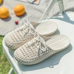 Kawaii Weaved Pastels Slip-on Slipper -Kawaii Fashion Shop New Women s Openwork Slippers Non slip Deodorant Breathable Flat Sandals Home Indoor Lazy Student Slippers 1