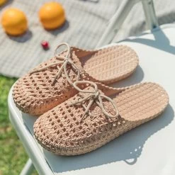 Kawaii Weaved Pastels Slip-on Slipper -Kawaii Fashion Shop New Women s Openwork Slippers Non slip Deodorant Breathable Flat Sandals Home Indoor Lazy Student Slippers 2