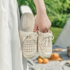 Kawaii Weaved Pastels Slip-on Slipper -Kawaii Fashion Shop New Women s Openwork Slippers Non slip Deodorant Breathable Flat Sandals Home Indoor Lazy Student Slippers 4