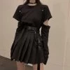 Punk Style Fashion T-shirt+High Waist Skirt Set 2 Punk Style Fashion T-shirt+High Waist Skirt Set -Kawaii Fashion Shop NiceMix black set A line Women Sexy Mini High Waist Skirt Streetwear Women Punk Style Side