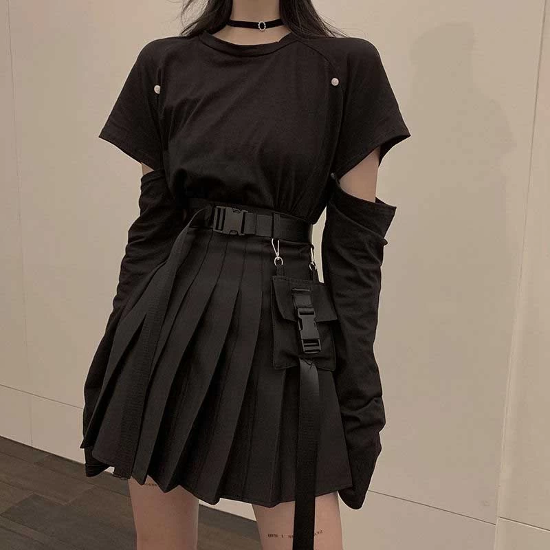Punk Style Fashion T-shirt+High Waist Skirt Set 3 Punk Style Fashion T-shirt+High Waist Skirt Set