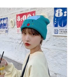 Kawaii Smiling Face Candy Color Knitted Hat -Kawaii Fashion Shop Nine color winter hats for women Korean edition Kawaii smiling face knitted hat candy color fashion 5