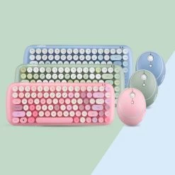Kawaii Pink Wireless Keyboard -Kawaii Fashion Shop Notebook Office 3 in 1 Mini 2 4G Wireless Keyboard Mouse and Number Pad Round Punk 3
