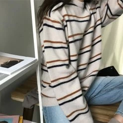 Harajuku Striped Crew Neck Pullover Sweater
