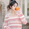 French Fashion Pink Striped Hollow Sweater