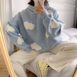 Korean Style Loose Blue Sky White Cloud Sweatshirt -Kawaii Fashion Shop O1CN012KKmGM27MfN3gACRH 2214933937783