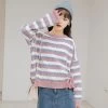 Fashion Girls Loose Short Style Contrast Color Striped Sweater 1 Fashion Girls Loose Short Style Contrast Color Striped Sweater -Kawaii Fashion Shop O1CN019EYBwN23pjuo6fpzN 3191337305