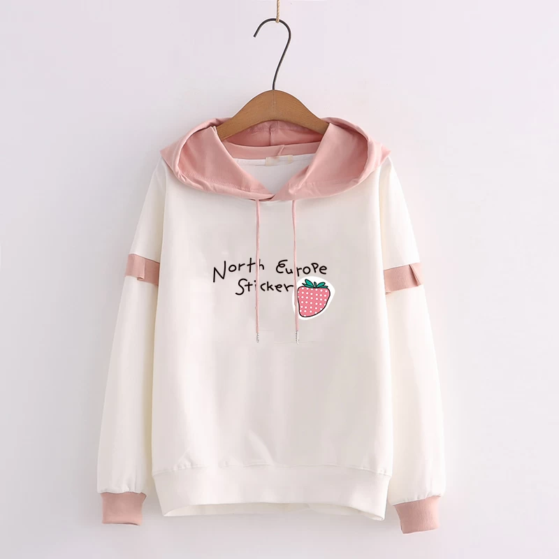 Kawaii Sweet Pink Strawberry Print Hoodie 3 Kawaii Sweet Pink Strawberry Print Hoodie