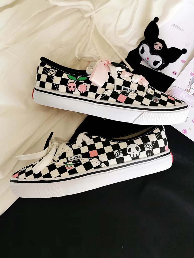 Kawaii Kuromi Black And White Checkerboard Canvas Shoes 4 Kawaii Kuromi Black And White Checkerboard Canvas Shoes - Image 2