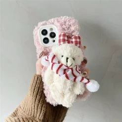 Cute Scarf Bear Fuzzy IPhone Case -Kawaii Fashion Shop O1CN01ANkP2s1E9ZA9bWNZR 2889610309