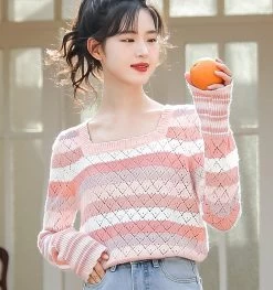 French Fashion Pink Striped Hollow Sweater -Kawaii Fashion Shop O1CN01Bn1Yfz23pk22UCrzr 3191337305