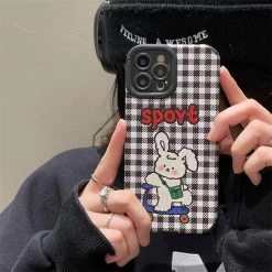 Vintage Plaid Rabbit IPhone Case -Kawaii Fashion Shop O1CN01CY9Tef1YxIUs7FsRp 2423723125