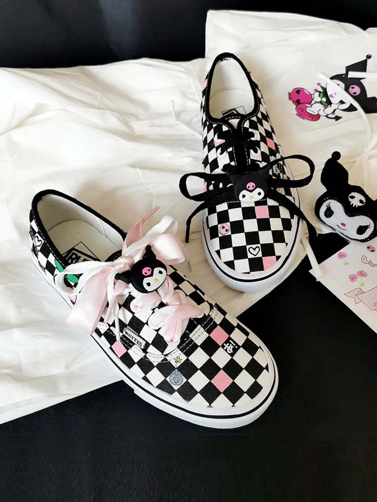 Kawaii Kuromi Black And White Checkerboard Canvas Shoes 3 Kawaii Kuromi Black And White Checkerboard Canvas Shoes