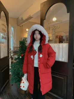 Sweet Style Red Christmas Cotton Coat