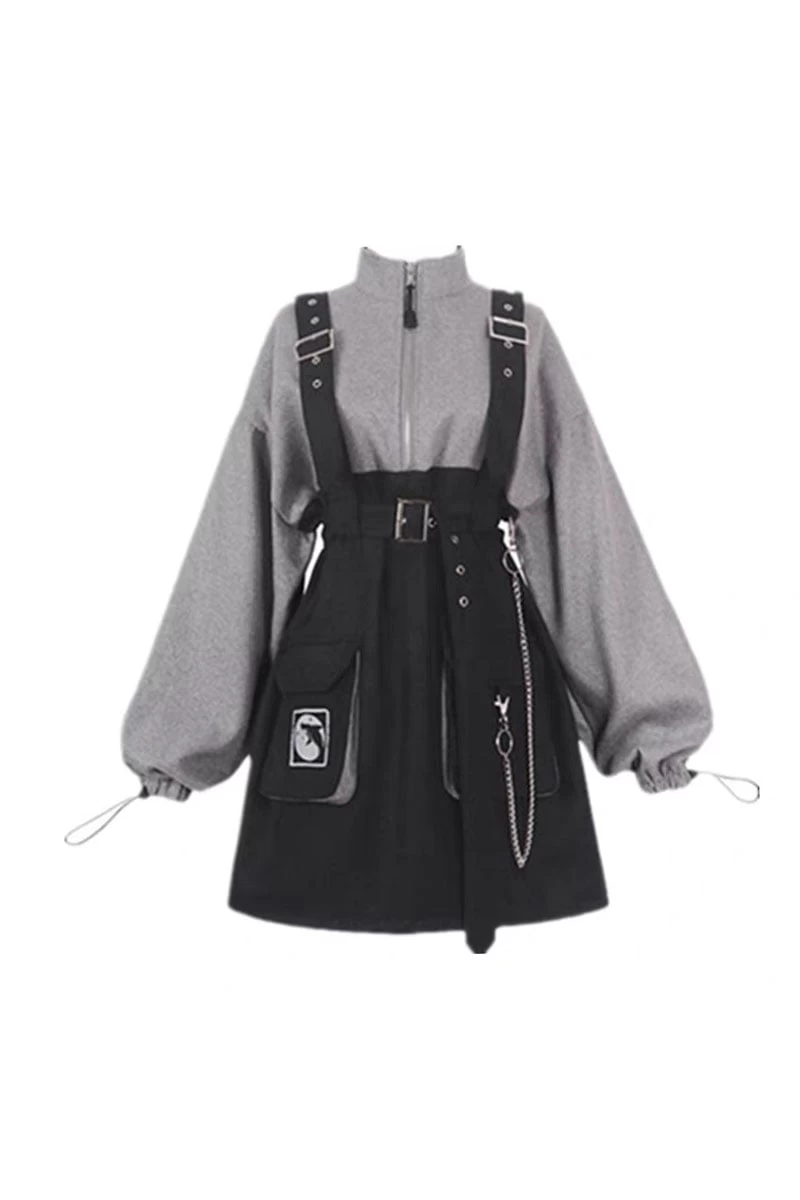 Punk Zipper Chain Pocket T-Shirt Dress 7 Punk Zipper Chain Pocket T-Shirt Dress - Image 5