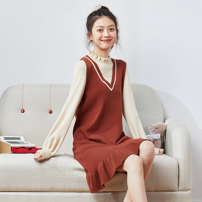 Fashion Girl Fake Two-Piece Knitted Dress 4 Fashion Girl Fake Two-Piece Knitted Dress - Image 2