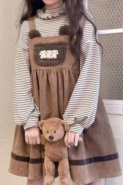 Kawaii Vintage Bear Corduroy Dress -Kawaii Fashion Shop O1CN01N0itqE1HK31fR5qAz 0 item pic