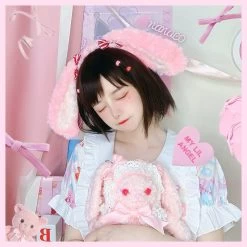 Cute Strawberry Rabbit Pink Plush Headband -Kawaii Fashion Shop O1CN01S2o4FZ1Eujq0Lhoyo 2470380412