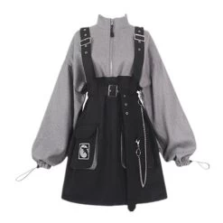 Punk Zipper Chain Pocket T-Shirt Dress 10 Punk Zipper Chain Pocket T-Shirt Dress -Kawaii Fashion Shop O1CN01SEwToA2M2iKrCprex 2882119770