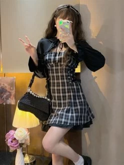 Summer Black Plaid Strap Waist Dress -Kawaii Fashion Shop O1CN01SS5A5X1e06zdwIPUJ 1741453808