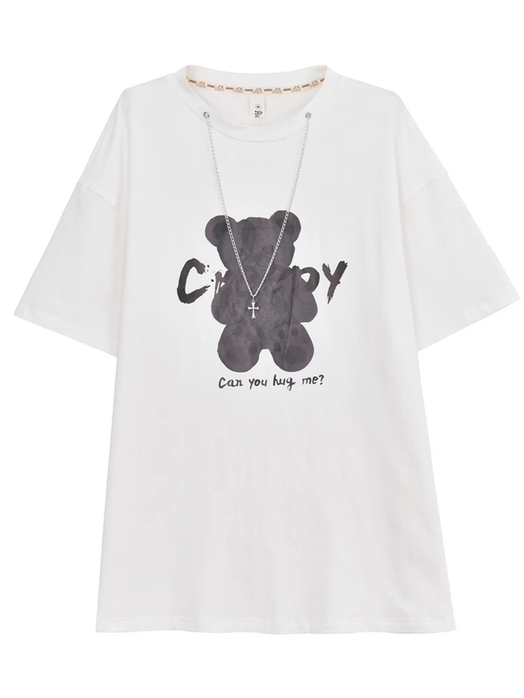 Summer Cartoon Bear Print Mid-length T-shirt 8 Summer Cartoon Bear Print Mid-length T-shirt - Image 6