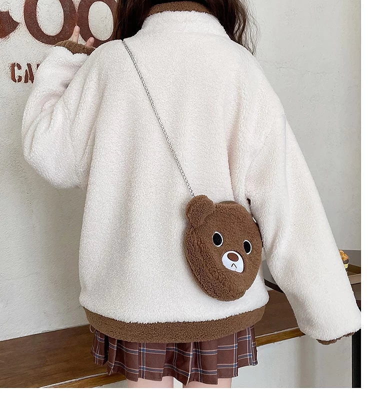 Japanese Mori Girl Style Color Matching Coat With Bear Shoulder Bag 7 Japanese Mori Girl Style Color Matching Coat With Bear Shoulder Bag - Image 5