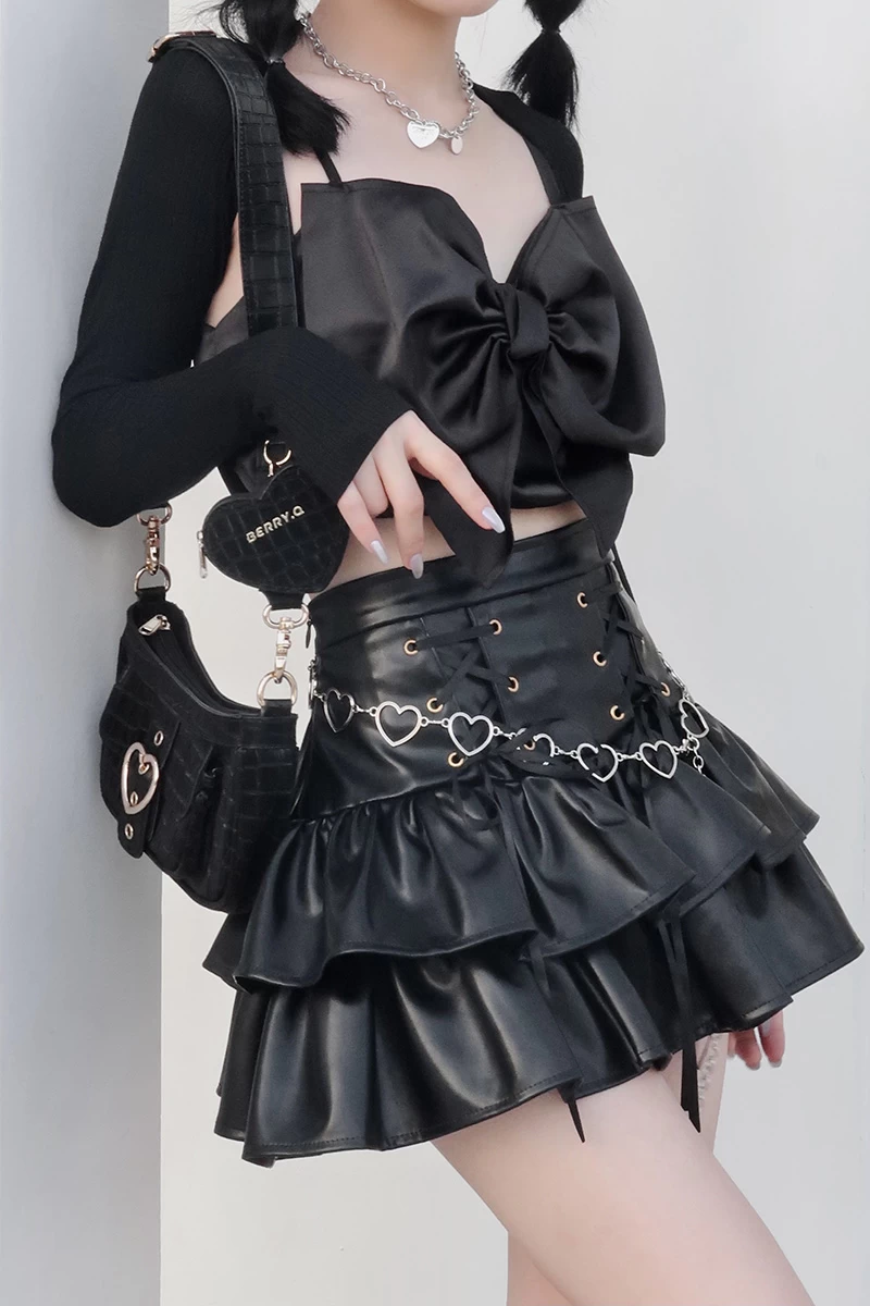 PU Leather High Waist Tiered Skirt 8 PU Leather High Waist Tiered Skirt - Image 6