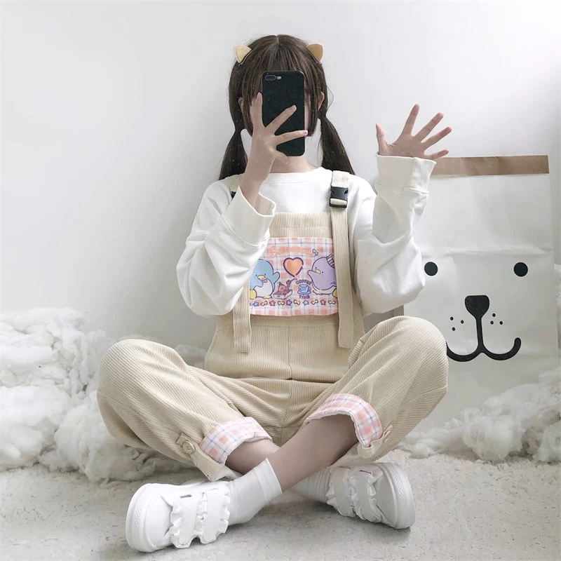 Kawaii Japanese Soft Girl Corduroy Overalls 4 Kawaii Japanese Soft Girl Corduroy Overalls - Image 2