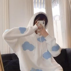Korean Style Loose Blue Sky White Cloud Sweatshirt -Kawaii Fashion Shop O1CN01btpv1c27MfN4s4zj6 2214933937783