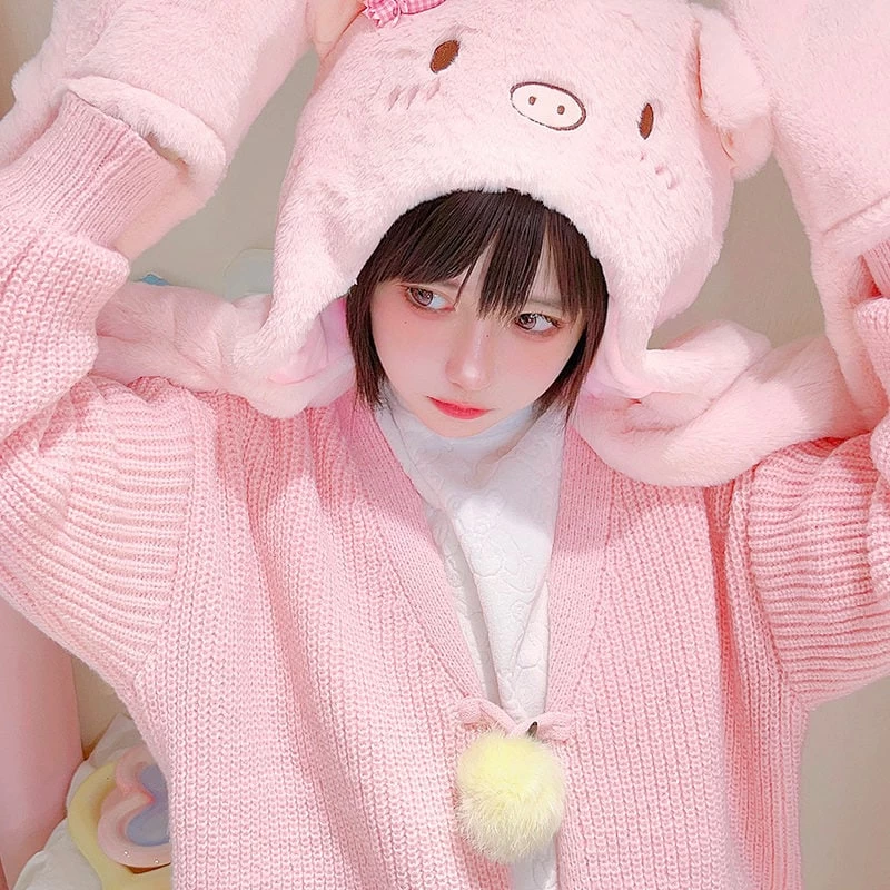 Kawaii Cute Pink Piggy Plush Hat 6 Kawaii Cute Pink Piggy Plush Hat - Image 4
