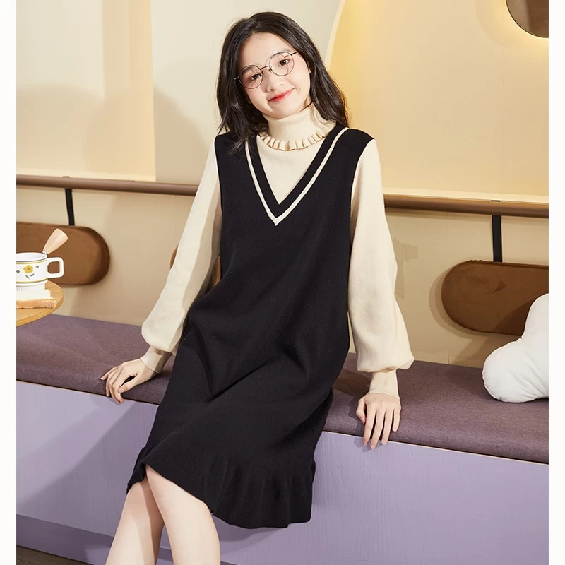 Fashion Girl Fake Two-Piece Knitted Dress 7 Fashion Girl Fake Two-Piece Knitted Dress - Image 5