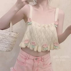 Japanese Sweet Knit Tulip Fairy Crop Top