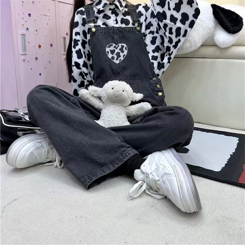 Kawaii Girls Black Love Denim Overalls 5 Kawaii Girls Black Love Denim Overalls - Image 3