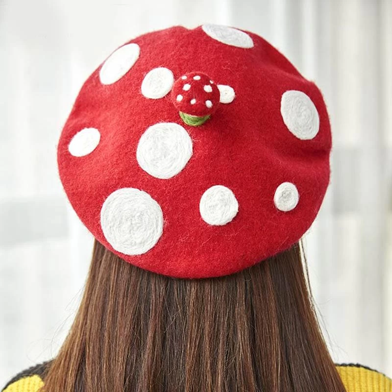 Cute Mushroom Wool Beret 3 Cute Mushroom Wool Beret