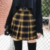 Gothic Punk Harajuku Pleated Skirt -Kawaii Fashion Shop Paris Girl Spring Summer Harajuku Women Fashion Skirts Cute Yellow Black Red Lattice Pleated Skirt Punk