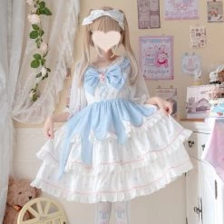 Kawaii Drippy Polkadot Lolita Jsk Dress -Kawaii Fashion Shop Peach Mousse Sweet Tiered Lolita JSK Dress by Yomi 2