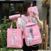 Cute Ribbon Backpack Set 2 Cute Ribbon Backpack Set -Kawaii Fashion Shop Popular Canvas Backpack Female Bow Ribbon Campus Student Backpack Casual Children Mother Package Four piece