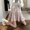 Kawaii Floral Printed Falbala Skirt -Kawaii Fashion Shop Prairie Chic Floral Cute Mini Skirt Women Summer High Waist A line Skirt for Sweet Girl