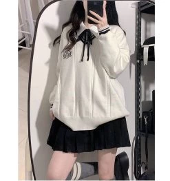 Preppy Style V-Neck Embroidered Pullover Sweater 13 Preppy Style V-Neck Embroidered Pullover Sweater -Kawaii Fashion Shop Preppy Style V Neck Embroidered Pullover Sweater 3