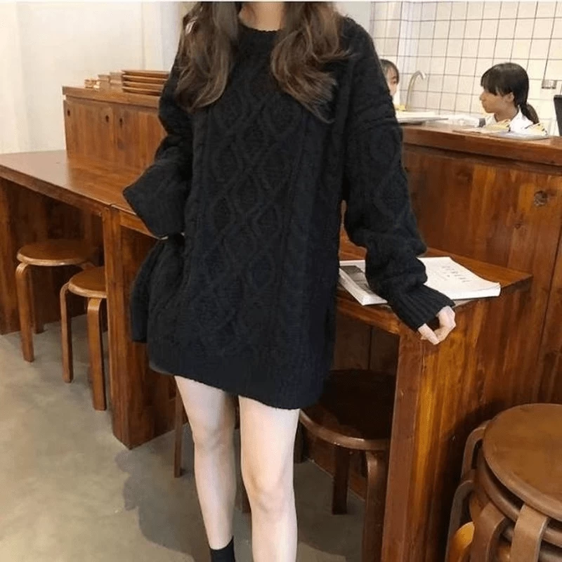 Vintage Pure Color Long Loose Knitted Sweaters 4 Vintage Pure Color Long Loose Knitted Sweaters - Image 2