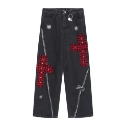Punk Girl Style Ripped Straight Wide Leg Jeans -Kawaii Fashion Shop Punk Girl Style Ripped Straight Wide Leg Jeans 9