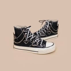 Punk Style Black High Top Canvas Shoes -Kawaii Fashion Shop Punk Style Black High Top Canvas Shoes 4
