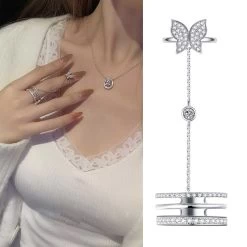Fringe Butterfly Chain Open Ring -Kawaii Fashion Shop Punk Vintage Chain Finger Rings Butterfly Open Adjustable Rings Stackable Joint Rings Novelty Jewelry for Women 4