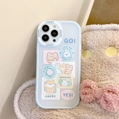 Kawaii Cute Cartoon Puppy Corgi IPhone Case -Kawaii Fashion Shop Puppy corgi bunny bear friends illustration Phone case For iPhone 14 13 11 12 Pro Max 2