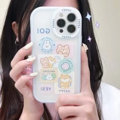 Kawaii Cute Cartoon Puppy Corgi IPhone Case -Kawaii Fashion Shop Puppy corgi bunny bear friends illustration Phone case For iPhone 14 13 11 12 Pro Max 4