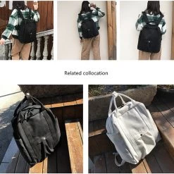 Pure Color Canvas Backpack -Kawaii Fashion Shop Pure Color Canvas Backpack Men Women Balck White Outdoor Travel Bag Fashion Laptop Book Bag Light 5