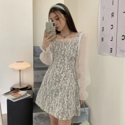 Kawaii Sweet Floral Lace Fairy Dress 11 Kawaii Sweet Floral Lace Fairy Dress -Kawaii Fashion Shop QWEEK 2022 Summer Floral Lace Bandage Dress Women Sweet Kawaii Cute Fairy Short Dresses Robes Vestidos 3