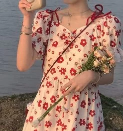 Kawaii Sweet Floral Lace Dress 10 Kawaii Sweet Floral Lace Dress -Kawaii Fashion Shop QWEEK Floral Dress Women Japanese Sweet Kawaii Flower Print Lace Puff Sleeve Short Dresses 2022 Summer 2